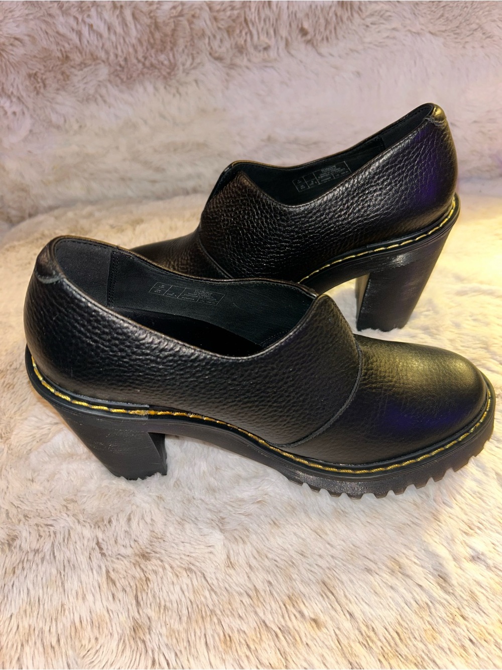 Dr. Martens Cordelia Aunt Sally Pebbled Black Leather Slip-On Platform Heels - Picture 4 of 6